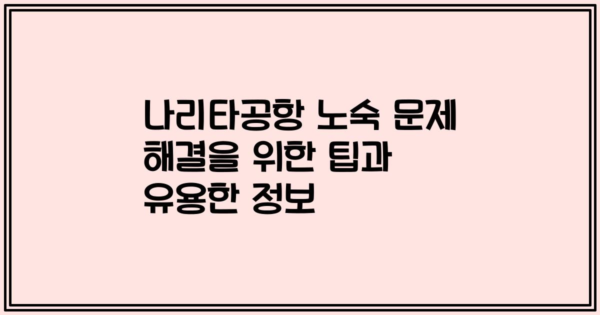 나리타공항 노숙 문제 해결을 위한 팁과 유용한 정보